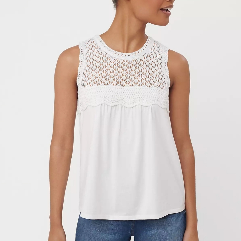 Loft White Crochet Top - XS